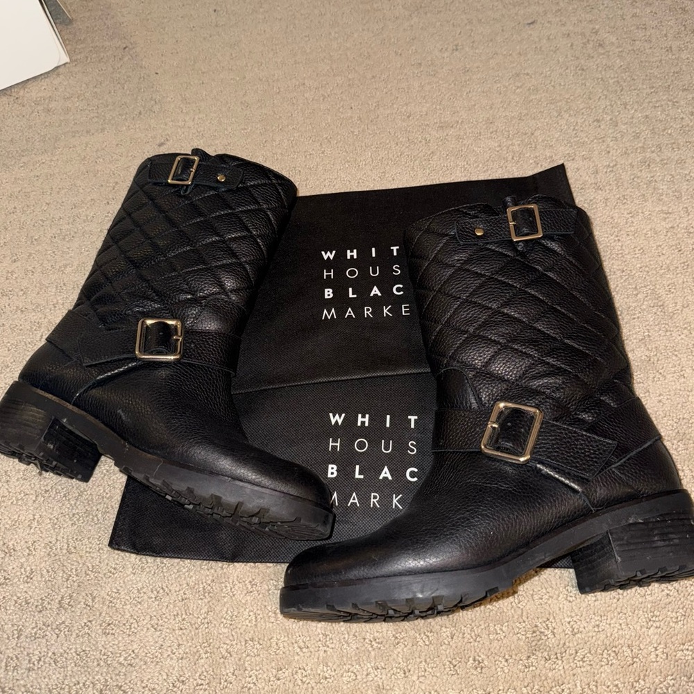 White House Black Market WHBM Mid Calf Quilted Leather Boots Size 7